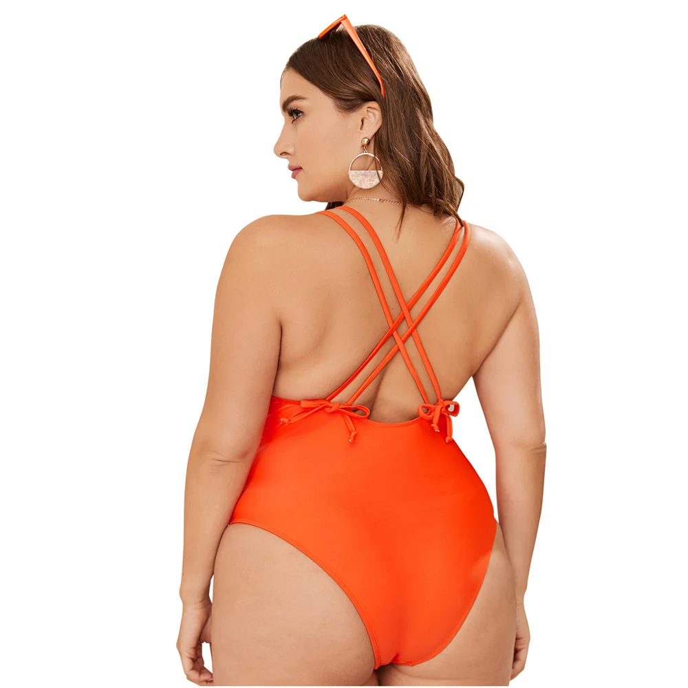 Sexy Plus Size One Piece Swimsuit Women Solid Swimwear High Cut Strappy Tie Racer Back Bathing Suit Pad XL-4XL Orange
Sexy Plus Size One Piece Swimsuit Women Solid Swimwear High Cut Strappy Tie Racer Back Bathing Suit Pad XL-4XL Orange