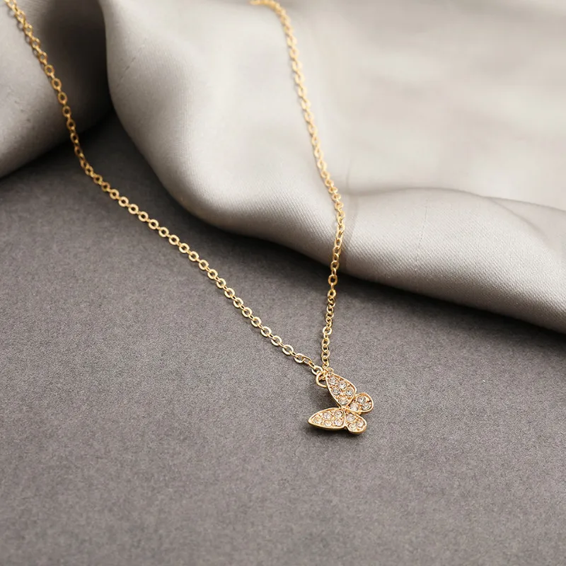 

2021 ювелирные изделия элегантный сплав Полный алмаз бабочка ключица цепь ожерелье для женщин подарок