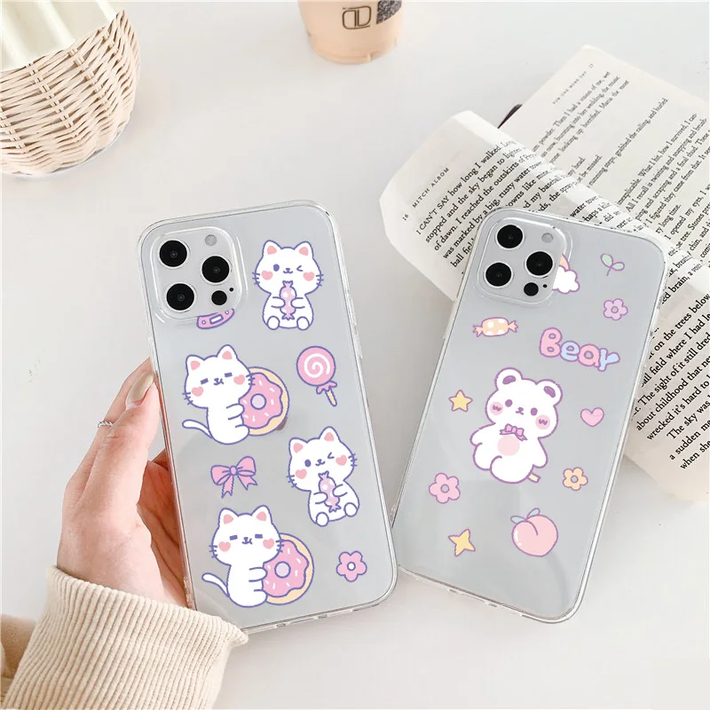 Cute Cartoon Cat Bear Clear Phone Case for iphone X XR XS MAX 11 12 13 Pro Max 7 8 Plus SE2020 Soft Transparent Back Cover Funda
Cute Cartoon Cat Bear Clear Phone Case for iphone X XR XS MAX 11 12 13 Pro Max 7 8 Plus SE2020 Soft Transparent Back Cover Funda