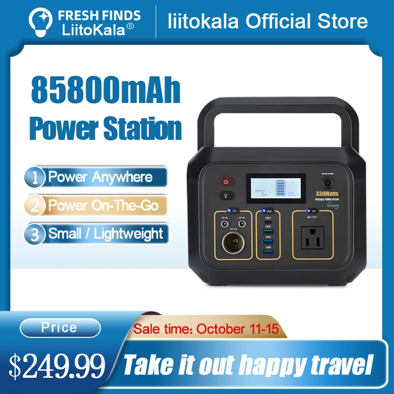 LiitoKala 110V/220V 330W Portable Power Station 85800mAh Battery AC Outlet Type C Quick Charge Flashlight For Camping Travel
LiitoKala 110V/220V 330W Portable Power Station 85800mAh Battery AC Outlet Type C Quick Charge Flashlight For Camping Travel
