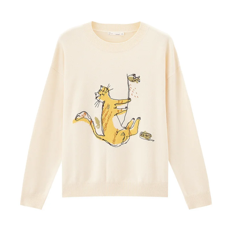 INMAN Autumn Winter Cat Embroidery Cute Funny Dropped-shoulder Round Neck Pullover Top Sweater
INMAN Autumn Winter Cat Embroidery Cute Funny Dropped-shoulder Round Neck Pullover Top Sweater