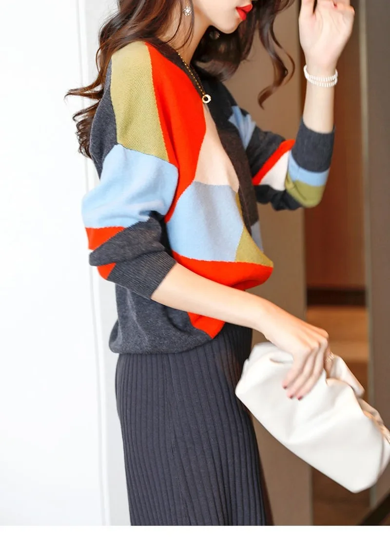 Fashion Contrast Stitching Pullover Long-sleeved Sweater Tops Autumn and Winter New Women's Loose Sweater
Fashion Contrast Stitching Pullover Long-sleeved Sweater Tops Autumn and Winter New Women's Loose Sweater