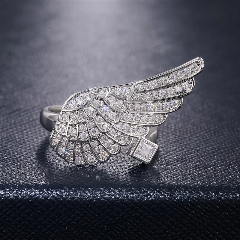 CAOSHI Delicate Shiny Wing Shape Rings for Women Silver Color Full Paved CZ Feather Fashion Party Jewelry Gift High Quality Hot | Украшения