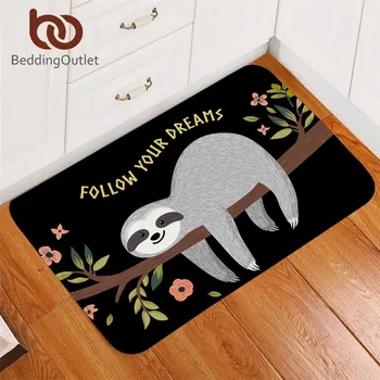BeddingOutlet Folivora Soft Rug Smiling Sloth Doormat Tree Leaf Microfiber Carpet Floral Cartoon Floor Mat for Bathroom alfombra