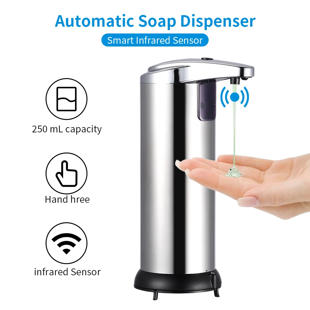 250ml Stainless Steel Automatic Soap Dispenser Infrared Sensor Soap Dispenser Touchless Sanitizer Dispenser For Bathroom 
250ml Stainless Steel Automatic Soap Dispenser Infrared Sensor Soap Dispenser Touchless Sanitizer Dispenser For Bathroom
