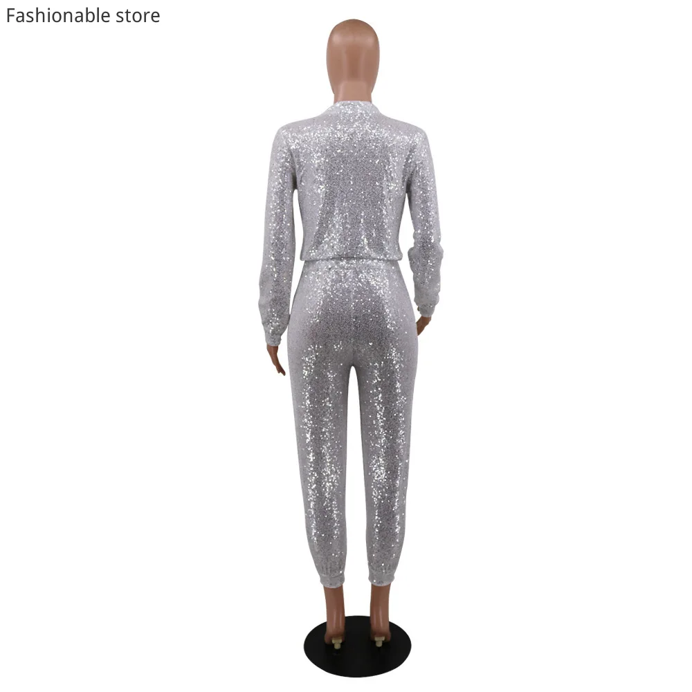 Women Chic Glitter 2pcs Suit Sequined Long Sleeve Zipper Top and Sequined Pencil Pants Set Party Wear
Women Chic Glitter 2pcs Suit Sequined Long Sleeve Zipper Top and Sequined Pencil Pants Set Party Wear