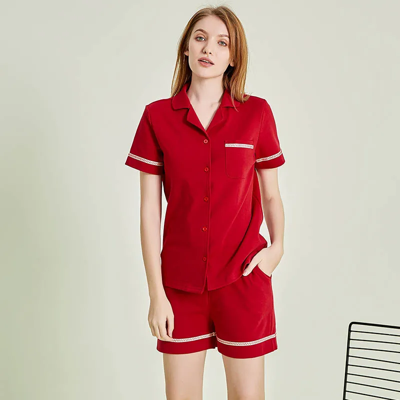 2021 hot style pajamas women summer cotton short-sleeved suit ladies lapel home service red
2021 hot style pajamas women summer cotton short-sleeved suit ladies lapel home service red