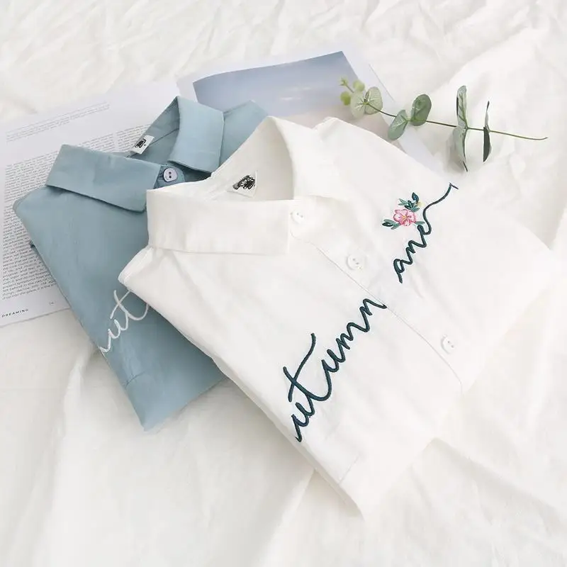 2021 Spring Autumn Casual Ladies Cotton Embroidery Blouse Women Loose Long Sleeve Solid Shirts Female Turn-down Collar Tops Q576
2021 Spring Autumn Casual Ladies Cotton Embroidery Blouse Women Loose Long Sleeve Solid Shirts Female Turn-down Collar Tops Q576