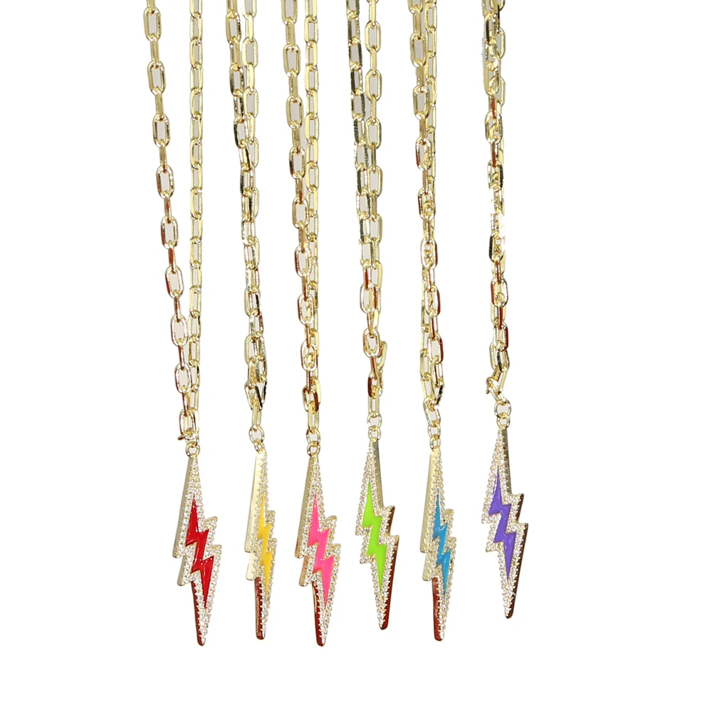 2020 summer colorful jewelry Neon enamel cz paved lightning bolt pendant open link chain necklace
2020 summer colorful jewelry Neon enamel cz paved lightning bolt pendant open link chain necklace