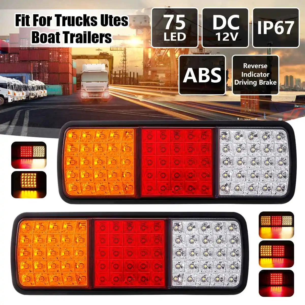 2pcs 12V 75LED Car Styling Truck Trailer Rear Tail Stop Brake Reverse Turn Signal Light Indicator Lamp Universal Super Bright
2pcs 12V 75LED Car Styling Truck Trailer Rear Tail Stop Brake Reverse Turn Signal Light Indicator Lamp Universal Super Bright