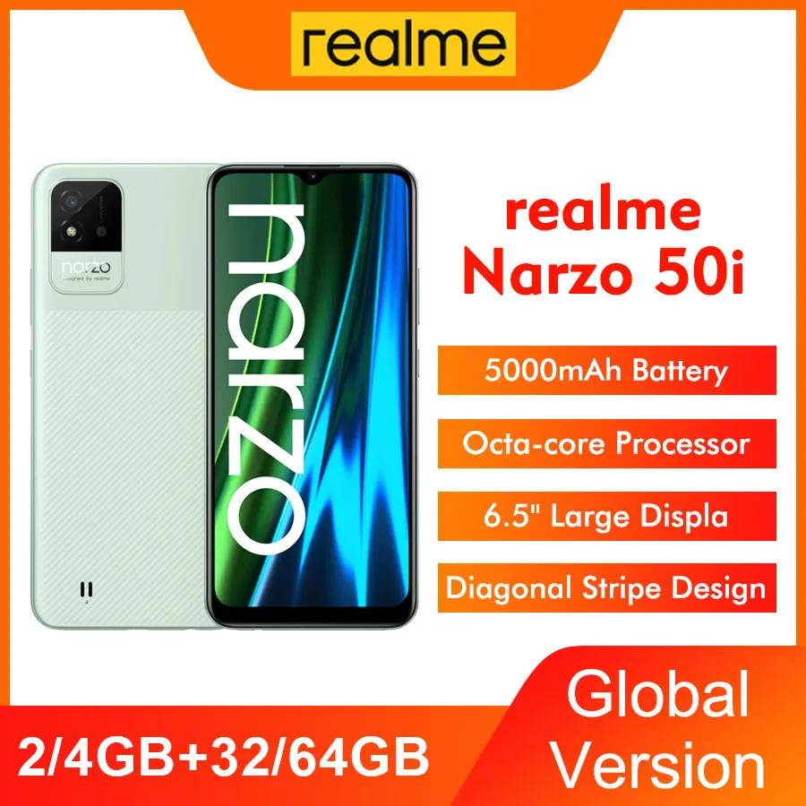 Смартфон глобальная версия realme narzo 50i 6 5 дюйма 4 + 64 ГБ 5000 мА · ч 2 SIM-карты | Мобильные