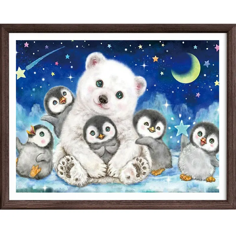 

Картина из страз Unisonju 5D «сделай сам», полноразмерная, квадратная, круглая, стразы, Мультяшные животные, медведь и Пингвин, алмазная вышивка, домашний декор, подарок