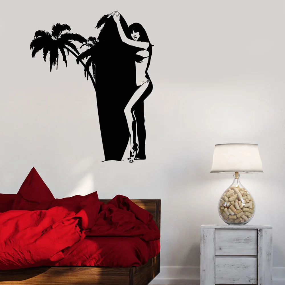 

Vinyl Wall Decal Surfing Girl Surf Palm Beach Sports Decor Stickers Bedroom Room Posters A571