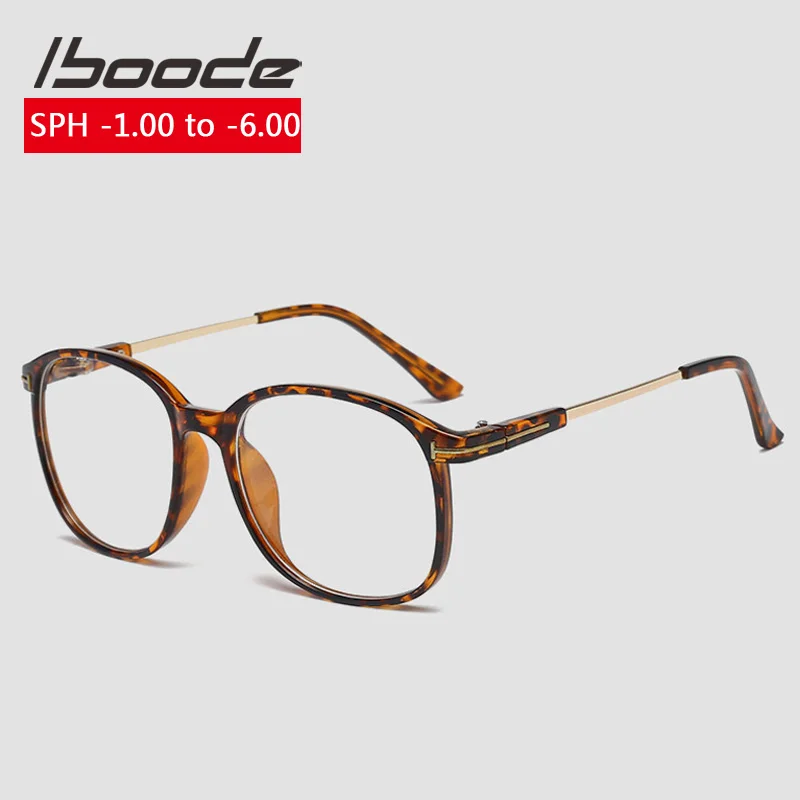 

iboode Myopia Glasses Women Men Fashion Leopard Print Finished Myopia Eyeglasses Short-sight Eyewear Diopter -1.0 to -6.0