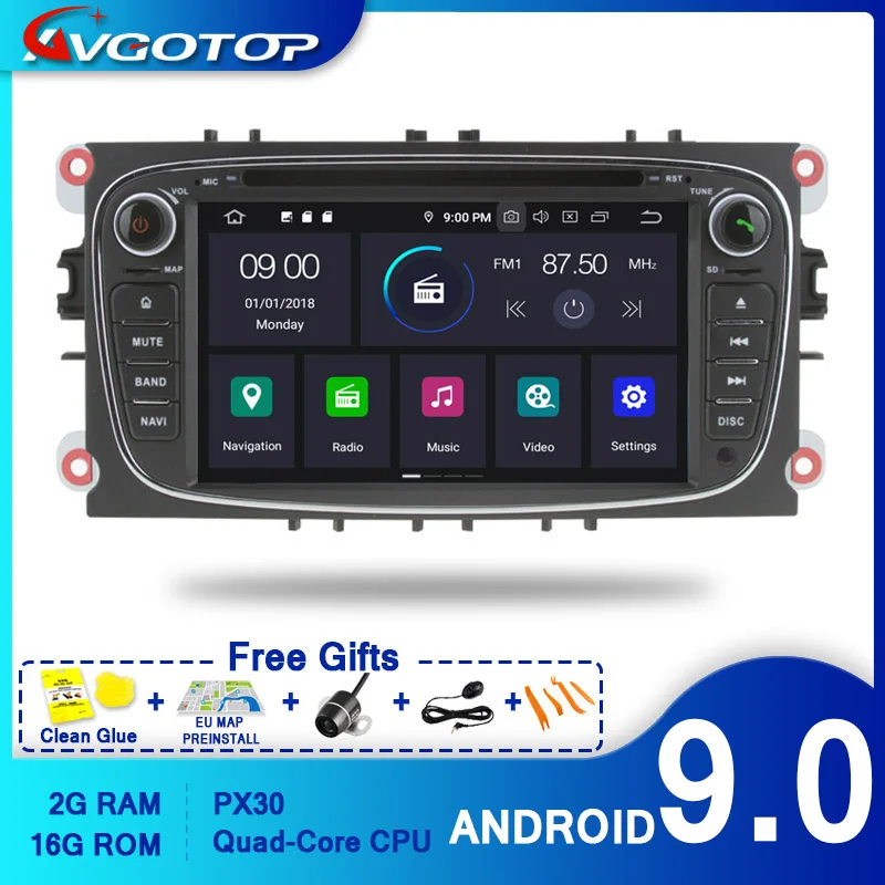 AVGOTOP 2 + 16 ГБ/4 64 ГБ Android 9 Bluetooth GPS Автомобильный плеер мультимедиа для FORD Mondeo/Focus/S