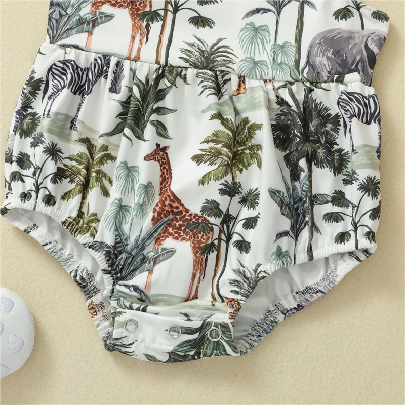 Baby Girls Forest Animal Print Romper,0-24Months Newborn Girls Summer Breathable Casual Sleeveless O-Neck Short Sling Jumpsuit