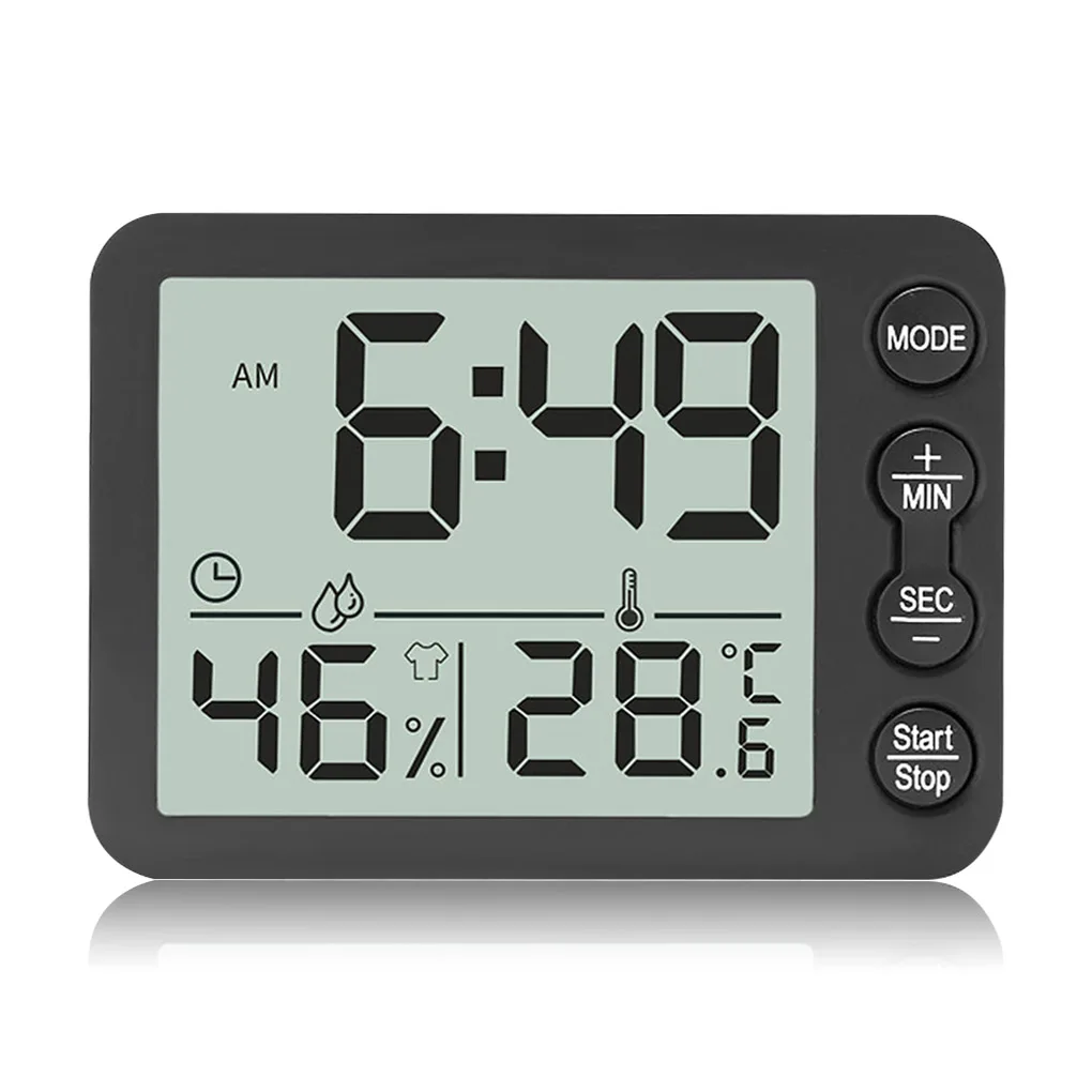 

Digital Desktop LCD Snooze Calendar Alarm clock Bedroom Watch with Thermometer & Hygrometer for Home Battery Operated