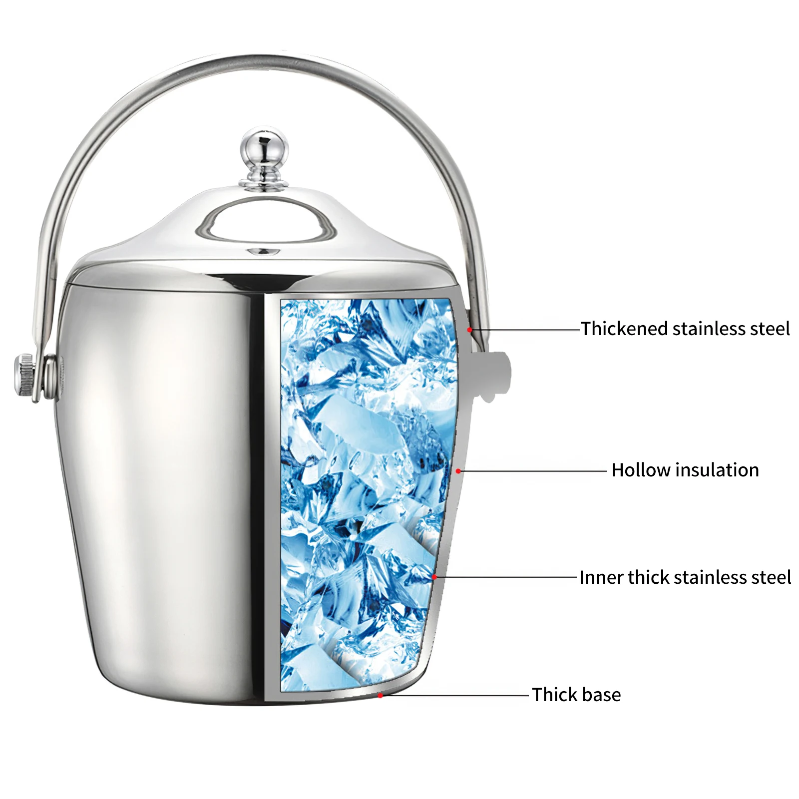 2.0L Stainless Steel Ice Bucket With Clamp And Lid Portable Double Wall Ice Cube Tray Lasting Cooling
2.0L Stainless Steel Ice Bucket With Clamp And Lid Portable Double Wall Ice Cube Tray Lasting Cooling