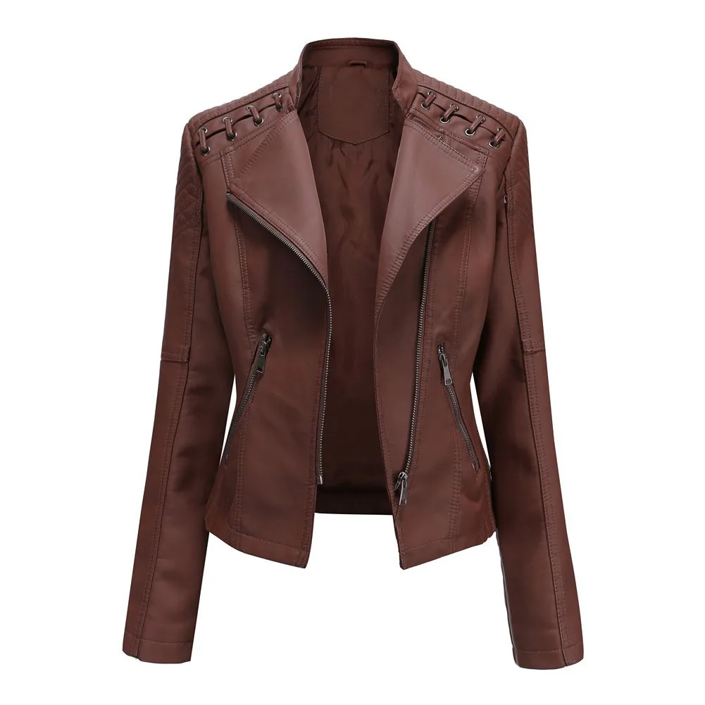 Women Spring Autumn Leather Short Jacket Slim Thin Leather Jacket Motorcycle Suit
Women Spring Autumn Leather Short Jacket Slim Thin Leather Jacket Motorcycle Suit
