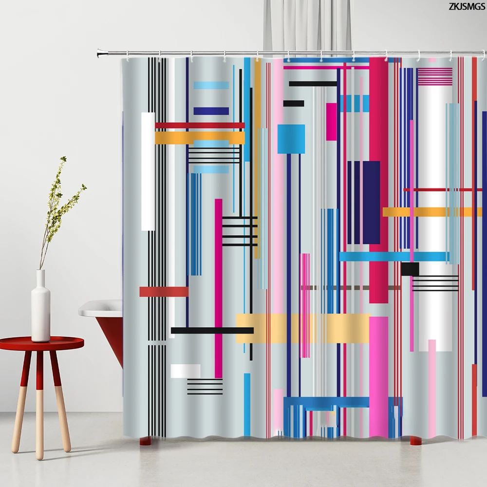 Color Geometric Art Shower Curtains Modern Simple Mondrian Stripe Pattern Printing Bathroom Partition Polyester Washable Fabric
Color Geometric Art Shower Curtains Modern Simple Mondrian Stripe Pattern Printing Bathroom Partition Polyester Washable Fabric