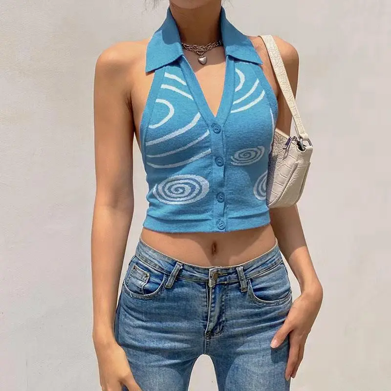Y2K Aesthetics Paisley Printed Knitted Backless Tops 90s Vintage Women Harajuku Button Up Halter Tops Sexy Cute Camisole Vest
Y2K Aesthetics Paisley Printed Knitted Backless Tops 90s Vintage Women Harajuku Button Up Halter Tops Sexy Cute Camisole Vest