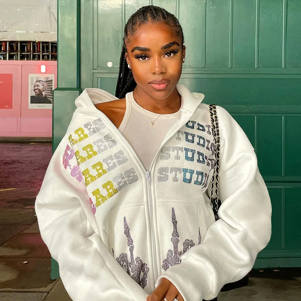 Autumn Winter Women's Letter Print Jackets Hip Hop Harajuku Hooded Long Sleeve Outerwear Gothic Casual Zipper Front Coat Y2K
Autumn Winter Women's Letter Print Jackets Hip Hop Harajuku Hooded Long Sleeve Outerwear Gothic Casual Zipper Front Coat Y2K