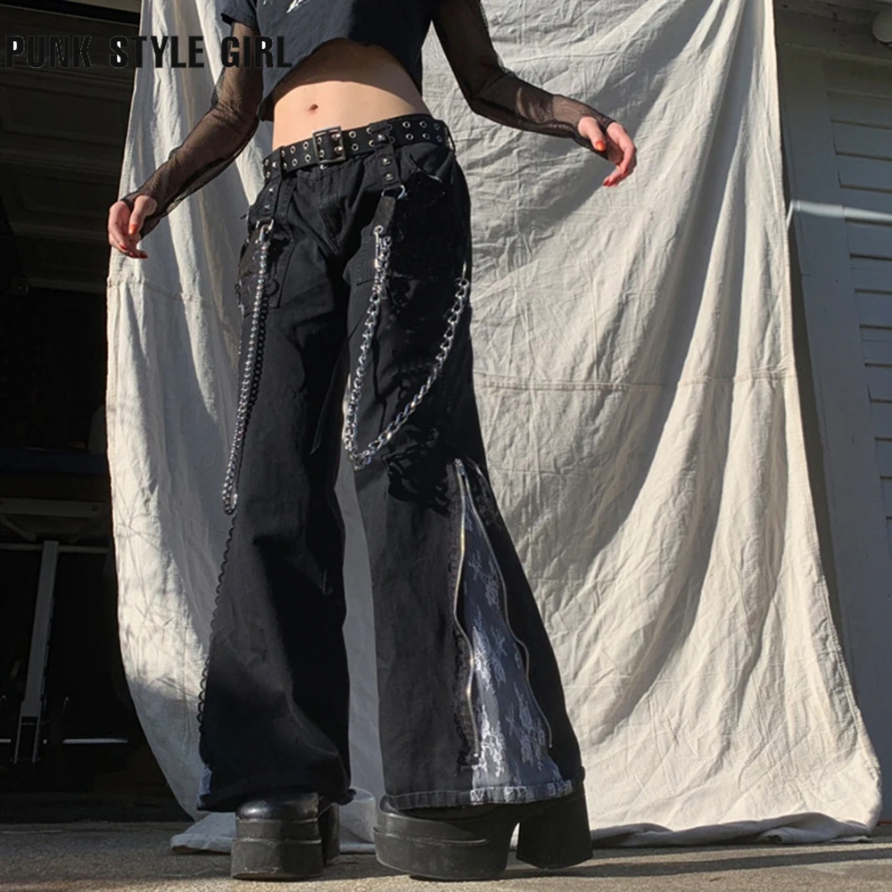 Punk Black Wide Leg Pants With Chain Women Cargo Trousers Goth Mall Jogger Techwear Streetwear Grunge BF Unisex Pant Baggy Jeans
Punk Black Wide Leg Pants With Chain Women Cargo Trousers Goth Mall Jogger Techwear Streetwear Grunge BF Unisex Pant Baggy Jeans