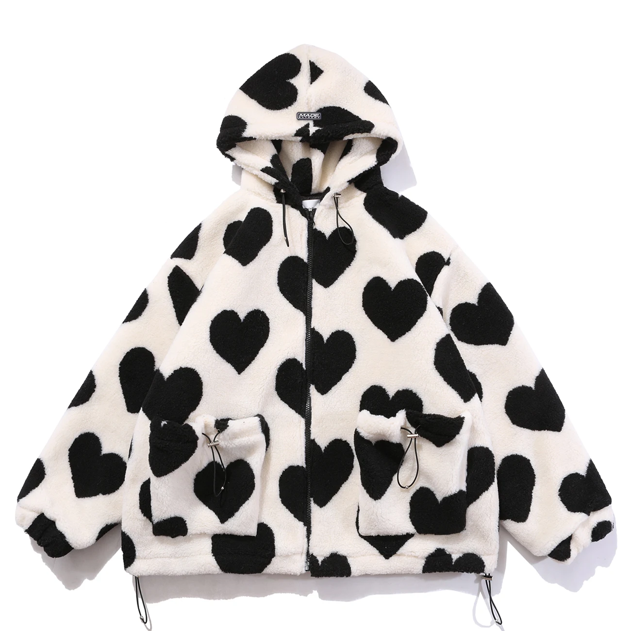 Personalised women's heart print jacket, hooded and zipper flannel Parkas with pockets and winter cord, Harajuku lamb wool coat, 
Personalised women's heart print jacket, hooded and zipper flannel Parkas with pockets and winter cord, Harajuku lamb wool coat,