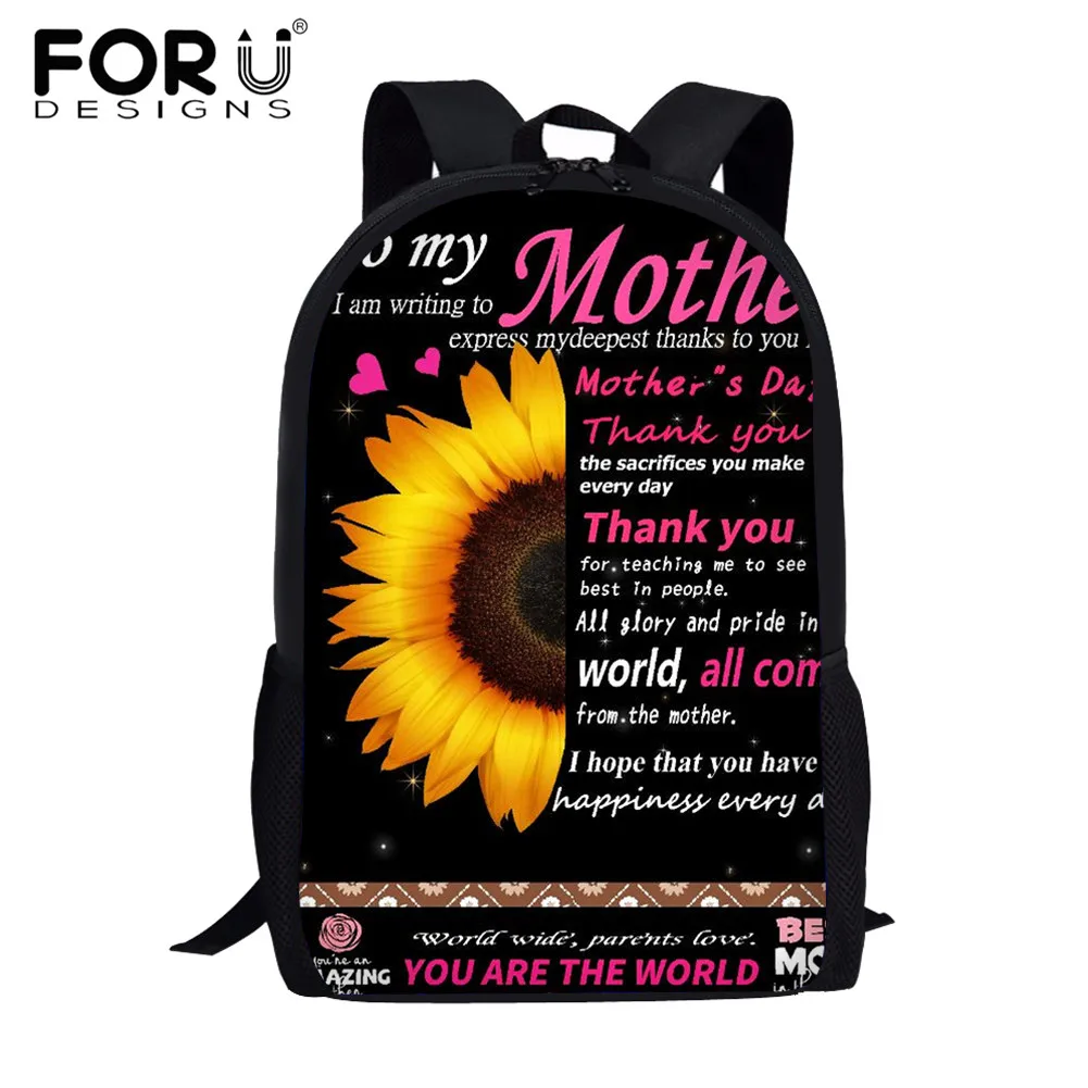 

Школьный детский рюкзак FORUDESIGNS, ранец для детского сада с принтом подсолнуха и мамы, повседневные большие школьные ранцы для студентов