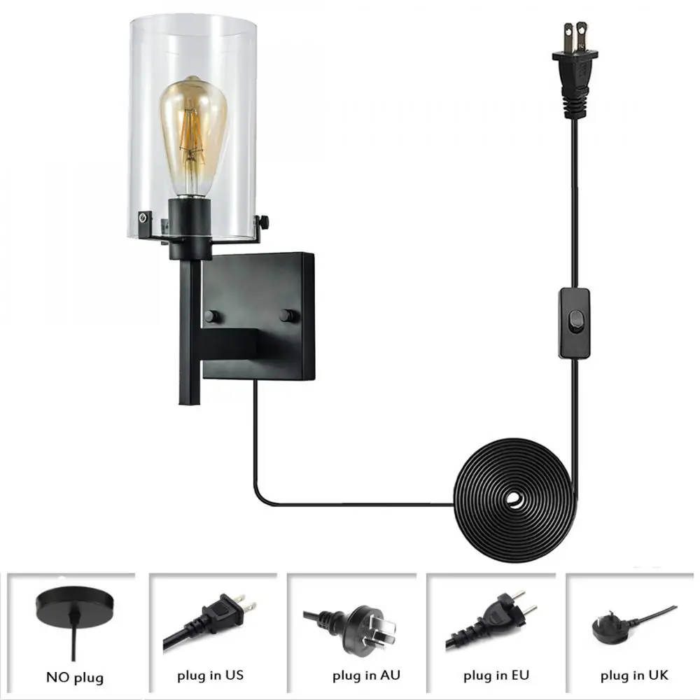 1 Light Clear Glass Shade Wall Mount Light Decor, Retro Black Metal Hardwired Plug In Wall Sconce, Indoor Wall Lamp Fixture
1 Light Clear Glass Shade Wall Mount Light Decor, Retro Black Metal Hardwired Plug In Wall Sconce, Indoor Wall Lamp Fixture