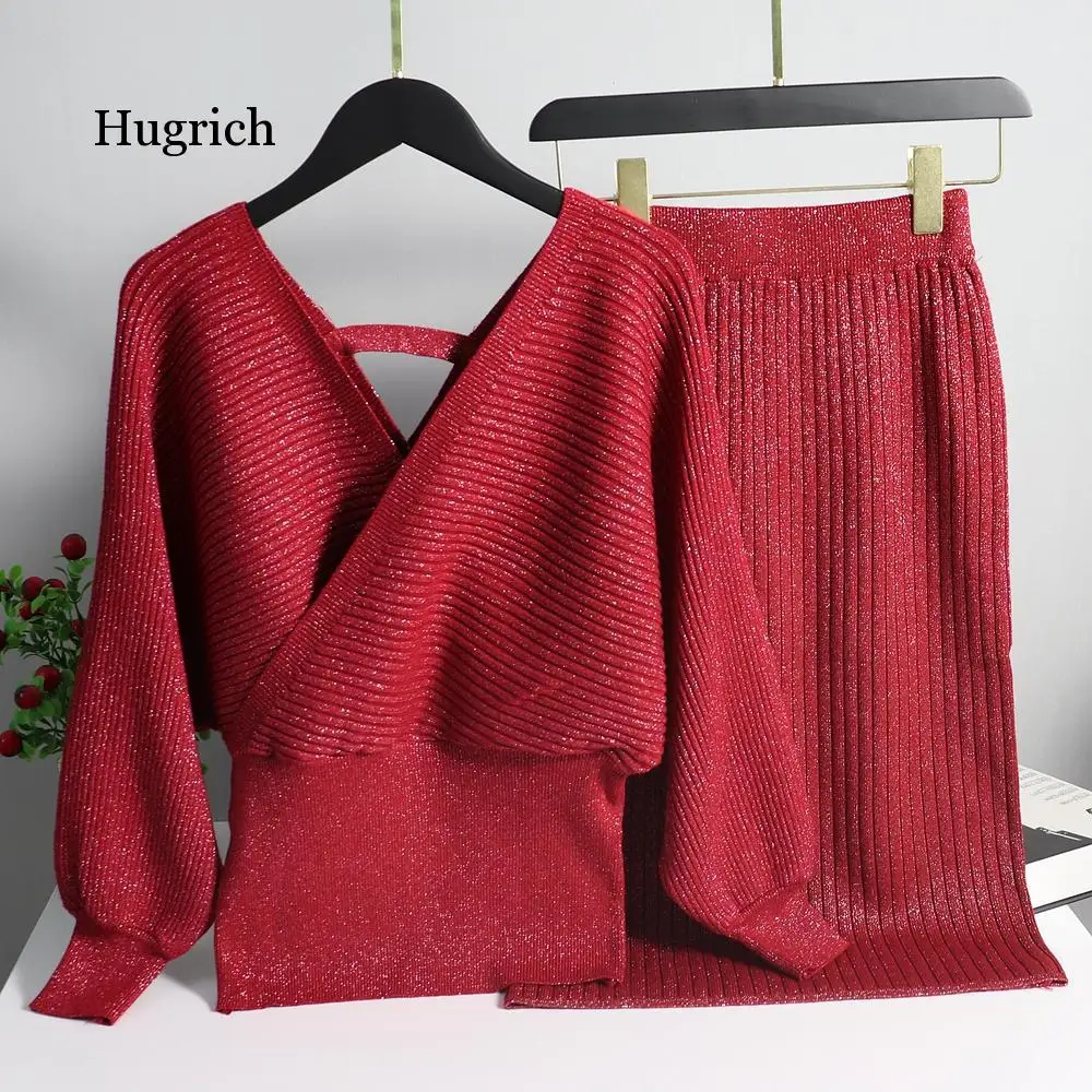 2 Pieces Set Knitted Pullover Sweater Lurex Shinning Knit Jumper Tops and Skirt Suits Fashion V Neck Sexy Tracksuits 
2 Pieces Set Knitted Pullover Sweater Lurex Shinning Knit Jumper Tops and Skirt Suits Fashion V Neck Sexy Tracksuits