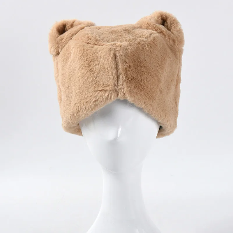 

Winter Outdoor Windproof Rabbit Hair Lei Feng Cap Female Thicken Plush Beanie Cycling Ski Fur Warm Ear Protect Hat Bomber Hat
