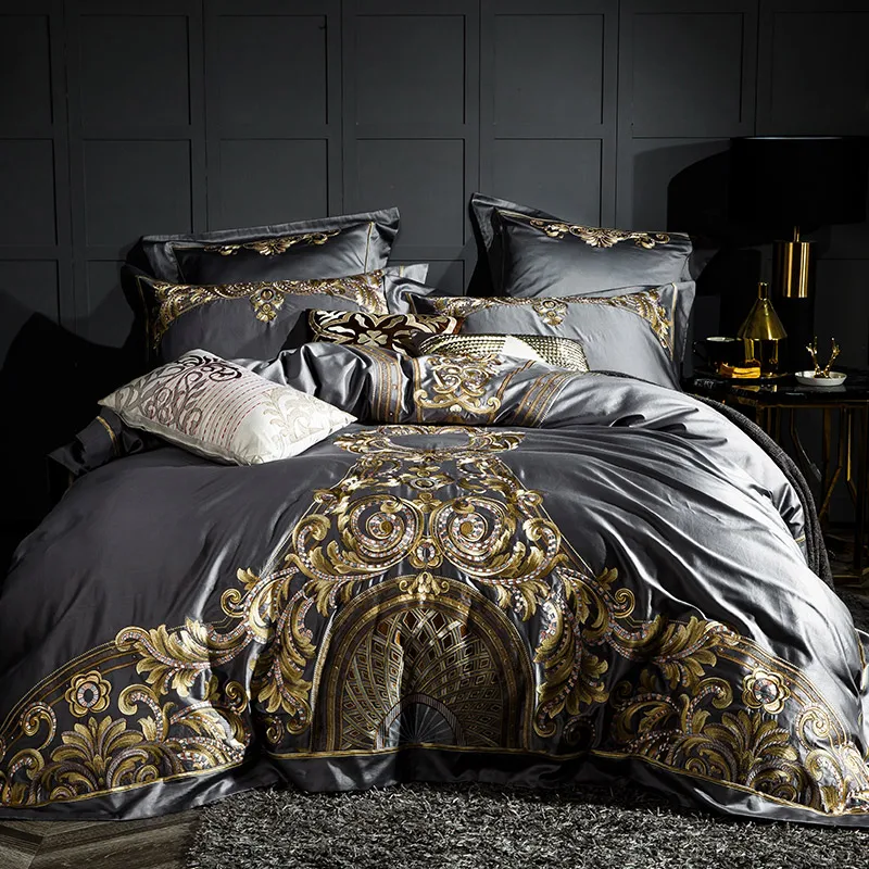 Luxury Gray Red 1000TC Satin Egyptian Cotton Bedding Set Gold Royal Embroidery Queen King Duvet Cover Bed Linen/sheet Pillowcase
Luxury Gray Red 1000TC Satin Egyptian Cotton Bedding Set Gold Royal Embroidery Queen King Duvet Cover Bed Linen/sheet Pillowcase