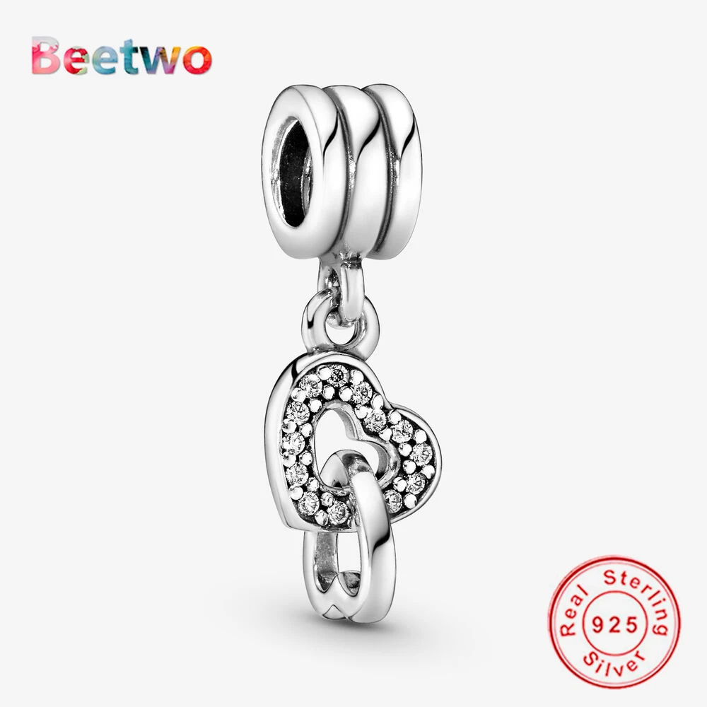 

Fit Original Pandora Real 925 Silver Interlocking Hearts Dangle Charm Bracelet 925 Silver Charms Bead Berloque Women DIY Jewelry