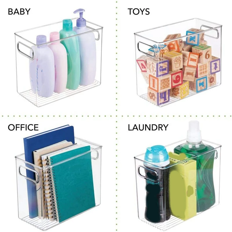 4 Pack Tall Plastic Kitchen Pantry Cabinet & 2x Narrow Refrigerator Organizer Bins Clear Storage Bin with Handle 
4 Pack Tall Plastic Kitchen Pantry Cabinet & 2x Narrow Refrigerator Organizer Bins Clear Storage Bin with Handle