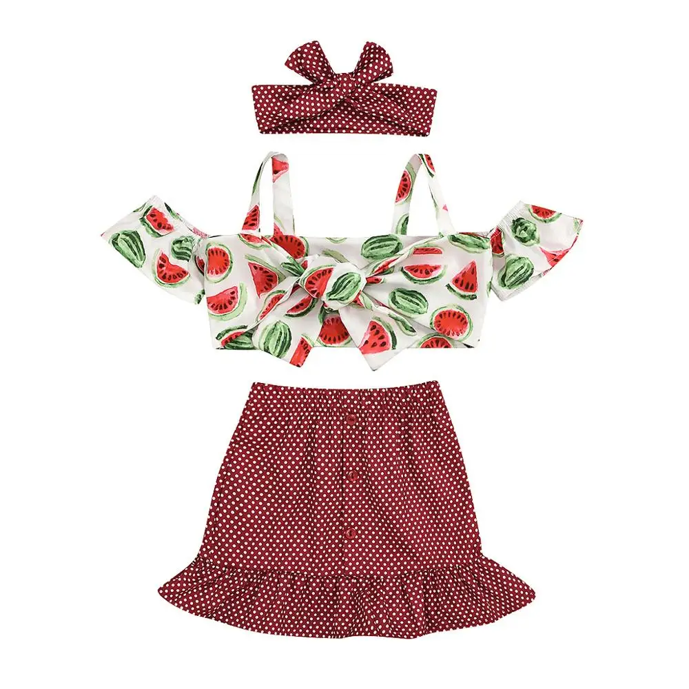 Girls 3Pcs Slash Neck Off Shoudler Print Crop Top + Mini Skirt Dress +Headband Outfits Summer Baby Girls Sets
Girls 3Pcs Slash Neck Off Shoudler Print Crop Top + Mini Skirt Dress +Headband Outfits Summer Baby Girls Sets