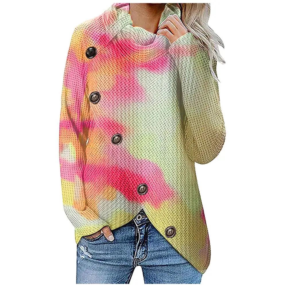 Women's Turtleneck Sweater Irregular printing Loose Women Jumper With Buttons Winter Fashion Casual Ladies Sweater Female 2020 
Women's Turtleneck Sweater Irregular printing Loose Women Jumper With Buttons Winter Fashion Casual Ladies Sweater Female 2020