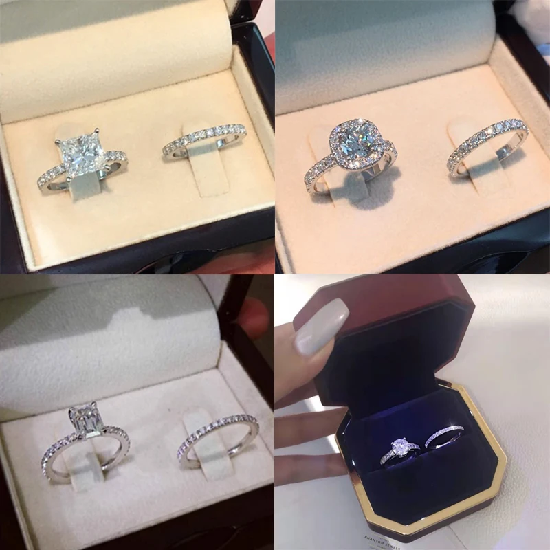 2 pcs/set Temperament Engagement Wedding Rings Set For Women Crystal Cubic Zirconia Jewelry Hand Accessories Dropshipping
2 pcs/set Temperament Engagement Wedding Rings Set For Women Crystal Cubic Zirconia Jewelry Hand Accessories Dropshipping