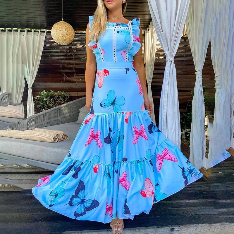 Butterfly print dress 2021 new sleeveless round neck loose big swing dress 
Butterfly print dress 2021 new sleeveless round neck loose big swing dress