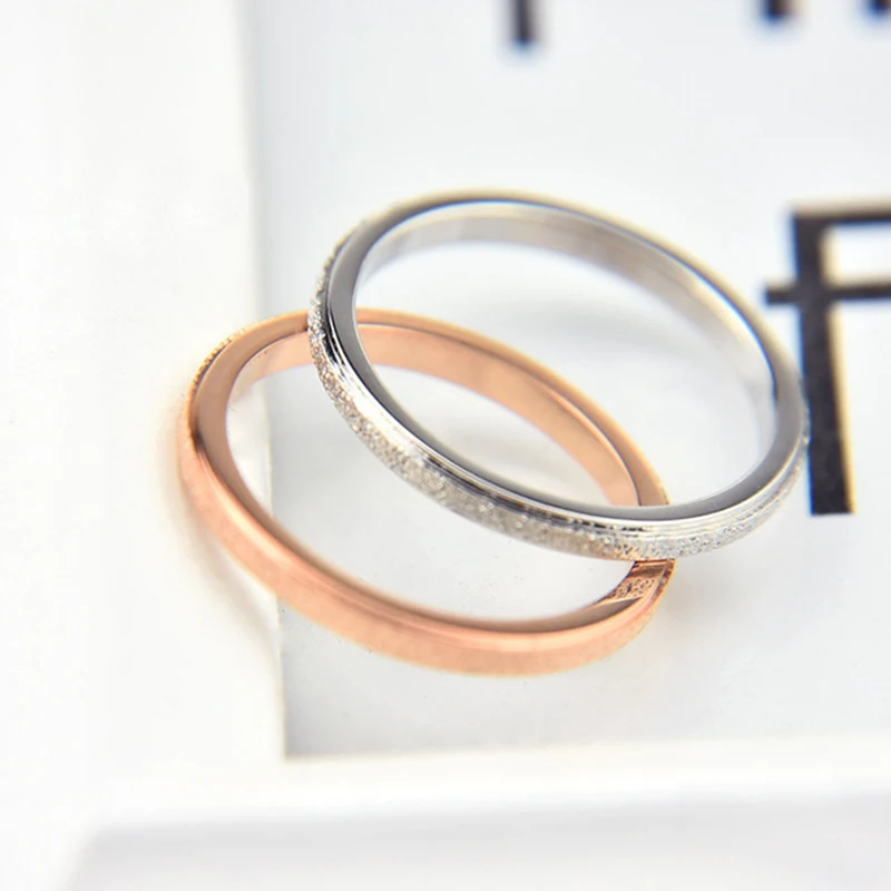 High quality Fashion Simple Scrub Stainless Steel Women 's Rings 2 mm Width Rose Gold Color Finger Gift For Girl Jewelry | Украшения и