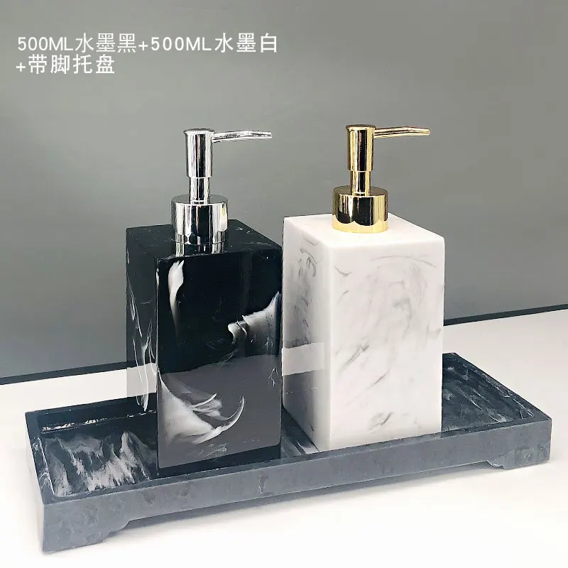 Marble texture bathroom supplies black four-piece resin bathroom accessories with dispenser toothbrush holder soap dispenser
Marble texture bathroom supplies black four-piece resin bathroom accessories with dispenser toothbrush holder soap dispenser