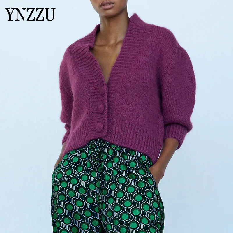 Women's Puff sleeve Short Cardigan Sweater Purple 2020 Autumn Winter Long Sleeve V neck Jumper Knitted coat Casual YNZZU 9O232
Women's Puff sleeve Short Cardigan Sweater Purple 2020 Autumn Winter Long Sleeve V neck Jumper Knitted coat Casual YNZZU 9O232