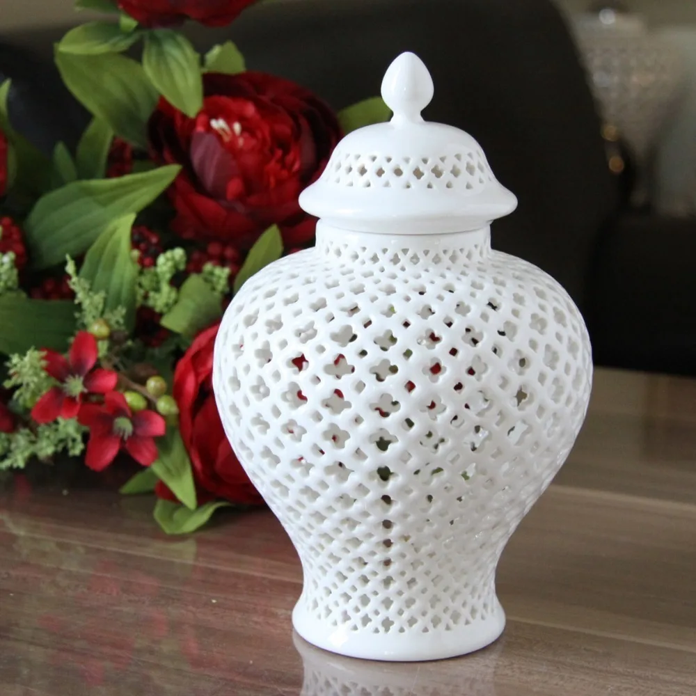 

Высота см, белый цвет, Глазурованный фарфор, керамическая Храмовая банка, Имбирная ваза, украшение для дома, искусственные украшения
