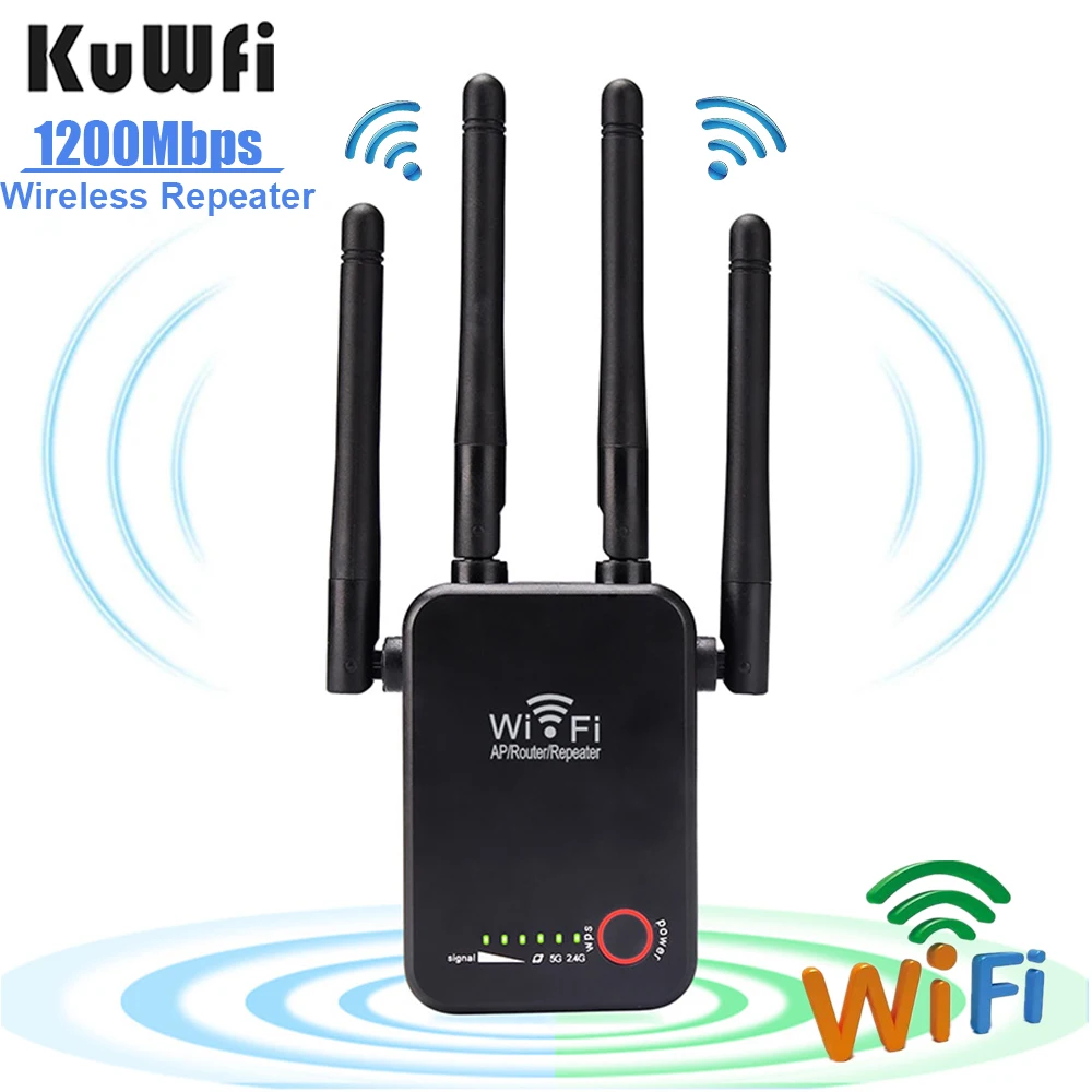 KuWFi Wifi Repeater Dual Band 2.4/5G 1200Mbps Powerful Wifi Router Wifi Extender 4*2dbi Antenna Long Range Wlan WiFi Amplifier
KuWFi Wifi Repeater Dual Band 2.4/5G 1200Mbps Powerful Wifi Router Wifi Extender 4*2dbi Antenna Long Range Wlan WiFi Amplifier