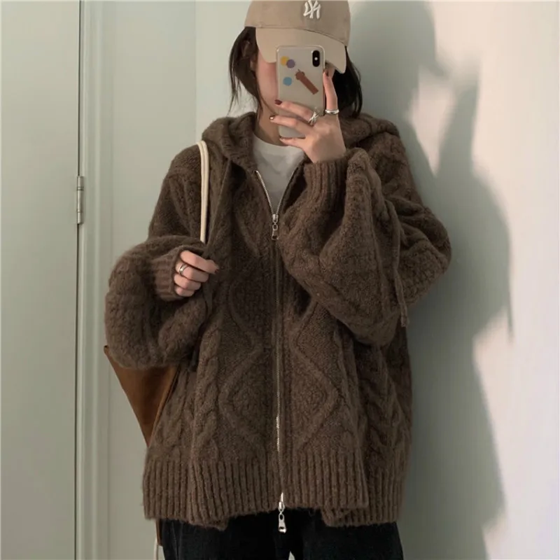 Women Autumn Winter Oversize Knitted Cardigan Casual 2021 Hooded Twist Sweater Zipper Long Sleeve Crochet Outerwear
Women Autumn Winter Oversize Knitted Cardigan Casual 2021 Hooded Twist Sweater Zipper Long Sleeve Crochet Outerwear