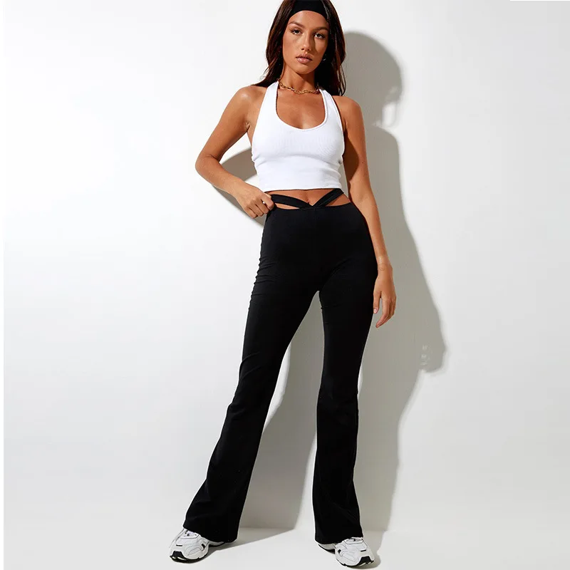 Women Flared Pants Black Solid Color High Waist Trousers with Hollow Out Design Streetwear Long Pants
Women Flared Pants Black Solid Color High Waist Trousers with Hollow Out Design Streetwear Long Pants