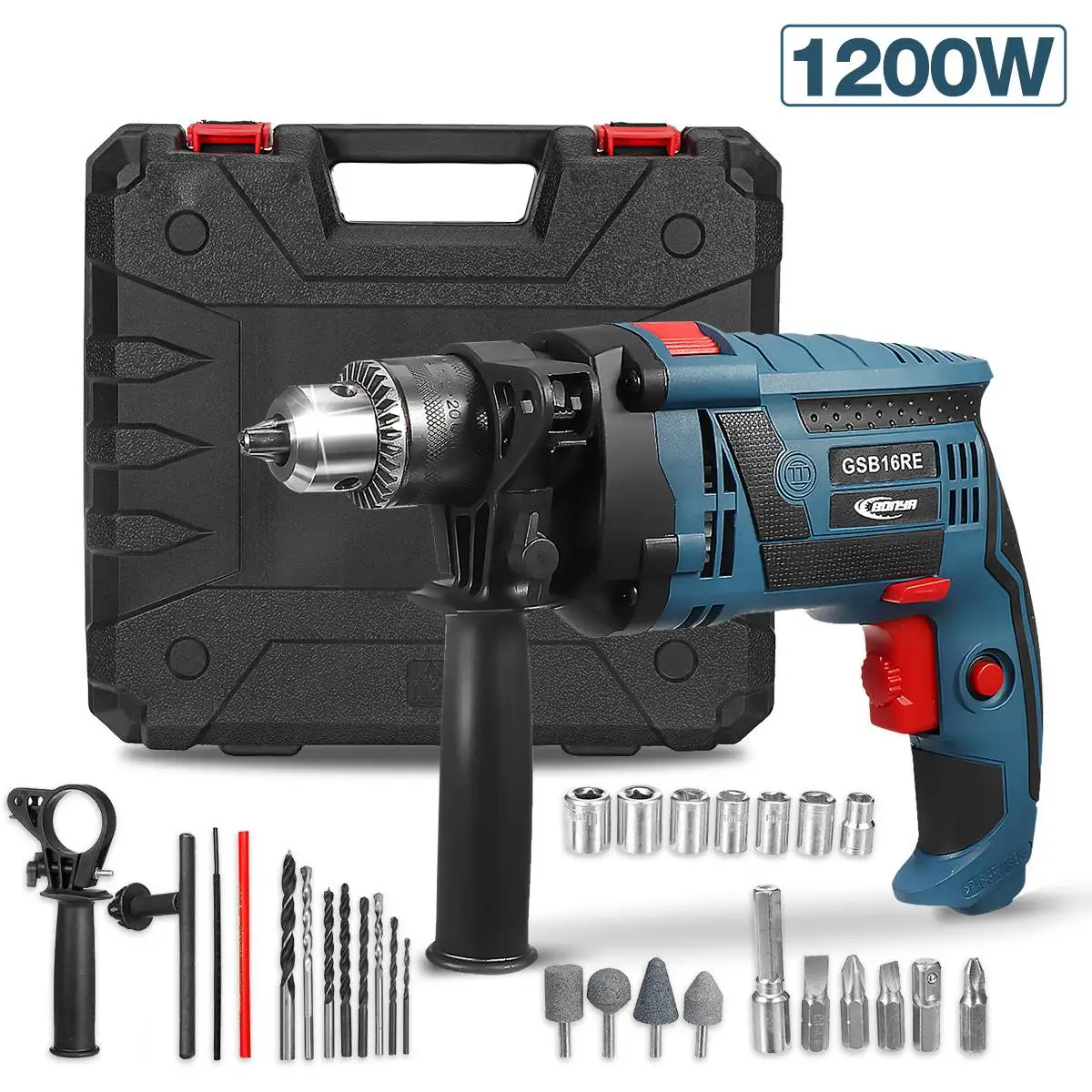 GSB16RE 220V 3800RPM Multifunctional Impact Drill Electric Rotary Hammer Drill Screwdriver Power Tool with Drill Bit Accessories
GSB16RE 220V 3800RPM Multifunctional Impact Drill Electric Rotary Hammer Drill Screwdriver Power Tool with Drill Bit Accessories