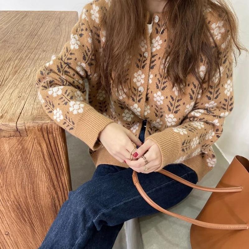 Winter Autumn Women Vintage Style Y2k Prairie Chic Flower Long Sleeve Floral Harajuku Sweater Cottagecore Knitted Cardigan Brown
Winter Autumn Women Vintage Style Y2k Prairie Chic Flower Long Sleeve Floral Harajuku Sweater Cottagecore Knitted Cardigan Brown