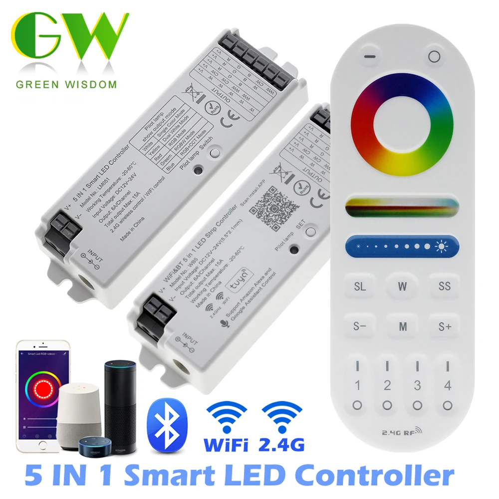 2.4G 5 IN 1 LED Controller Tuya WiFi Dimmer CCT RGB RGBW RGB+CCT LED Strip Smart Controller RF Wireless Remote Control 12V 24V
2.4G 5 IN 1 LED Controller Tuya WiFi Dimmer CCT RGB RGBW RGB+CCT LED Strip Smart Controller RF Wireless Remote Control 12V 24V