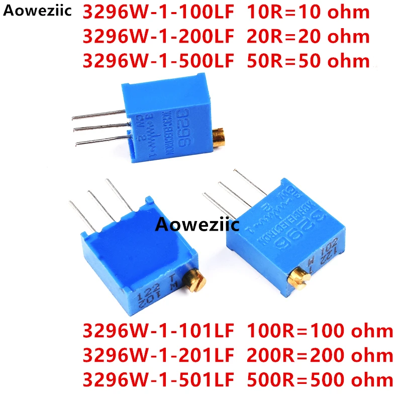 

Aoweziic 10Pcs 3296W-1-100LF 10R 200 20R 500 50R 101 100R 201 200R 501 500R 10 20 50 100 200 500 ohm Adjustable potentiometer